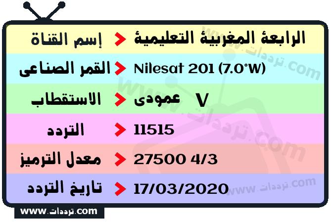 تردد قناة الرابعة المغربية التعليمية على القمر نايل سات 201 7 غرب 2024